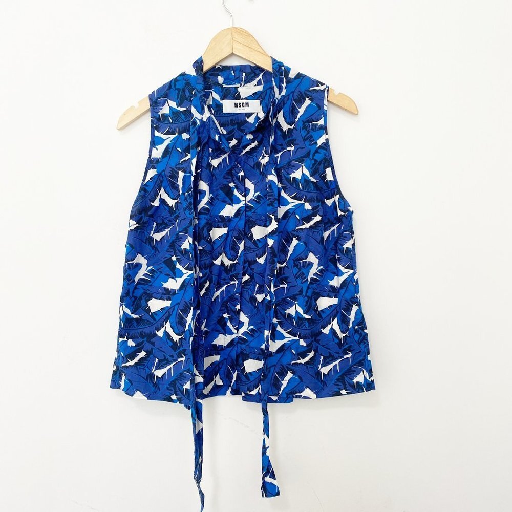 MSGM Milano Blue Palm Leaf Print Tank Blouse Size 44